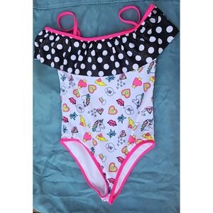 Betsey Johnson 🌈 Unicorn & Polka Dot One Piece Bathing Suit Sz 10